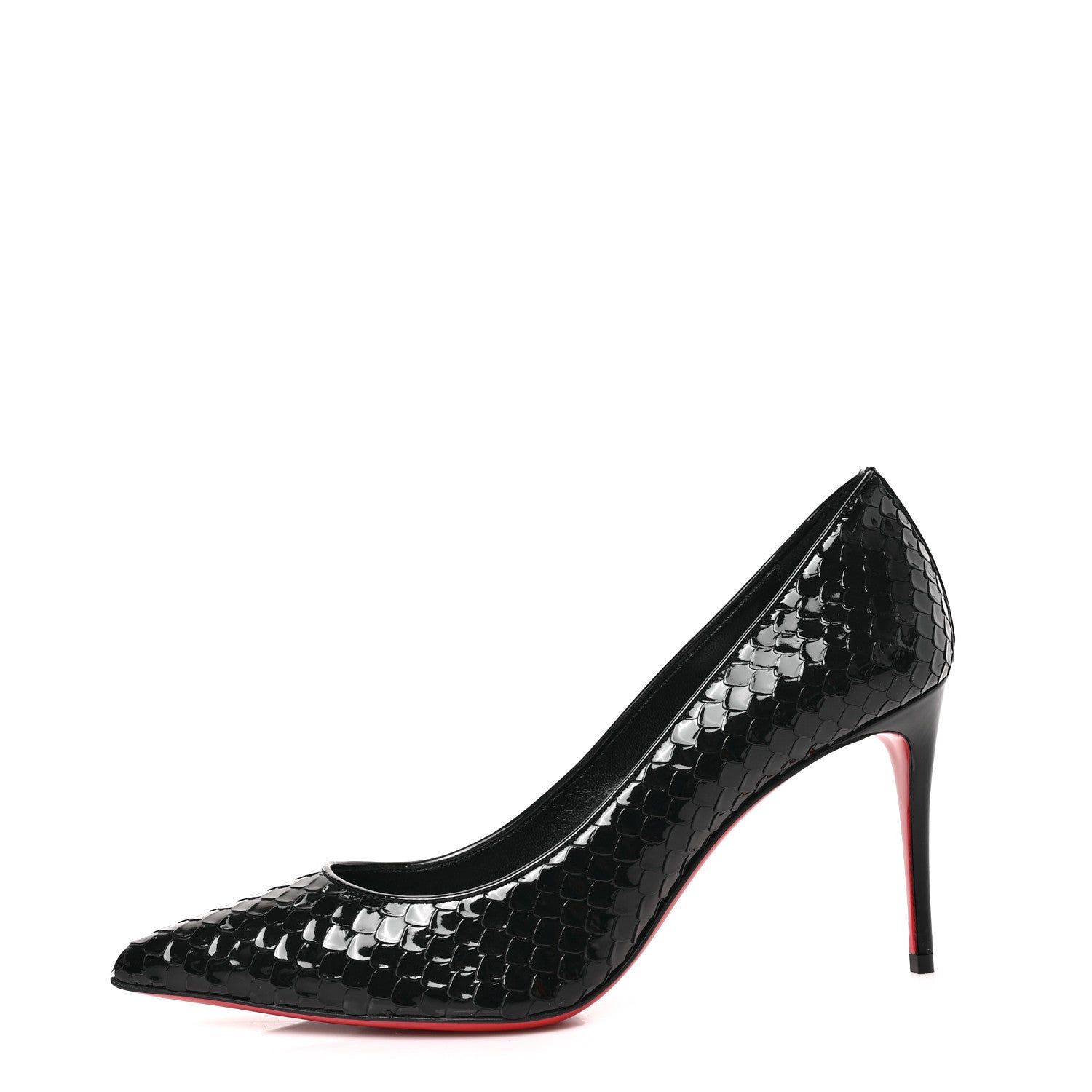 Christian Louboutin Patent Calfskin Snakeskin Embossed Kate 85 Pumps 37 Black 1 of 7