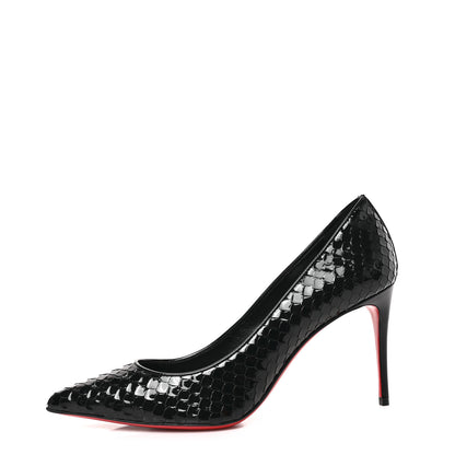 Christian Louboutin Patent Calfskin Snakeskin Embossed Kate 85 Pumps 37 Black 1 of 7