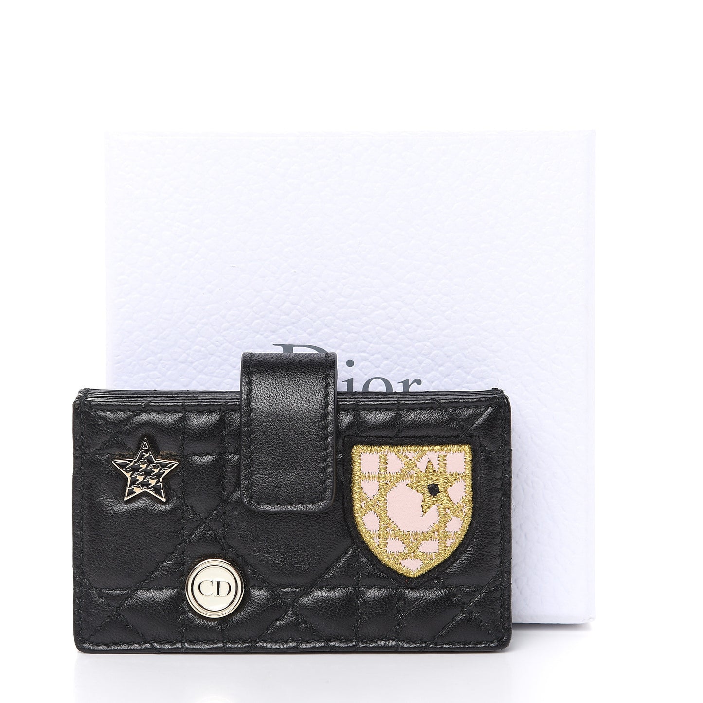 Lambskin Cannage Lucky Badges Lady Dior 5-Gusset Card Holder Black