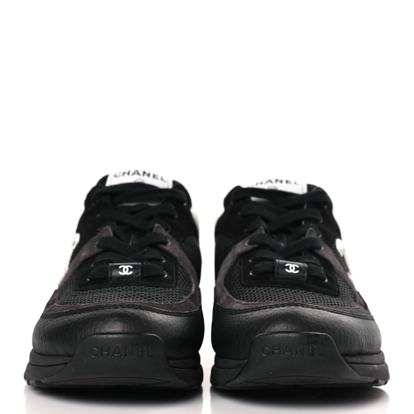 Mesh Suede Calfskin Grained Calfskin Womens CC Sneakers 39.5 White Black