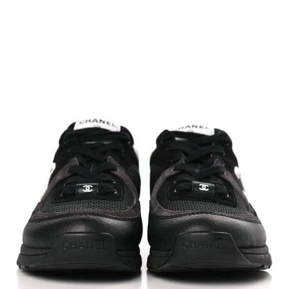 Chanel Mesh Suede Calfskin Grained Calfskin Womens CC Sneakers 39.5 White Black 2 of 7