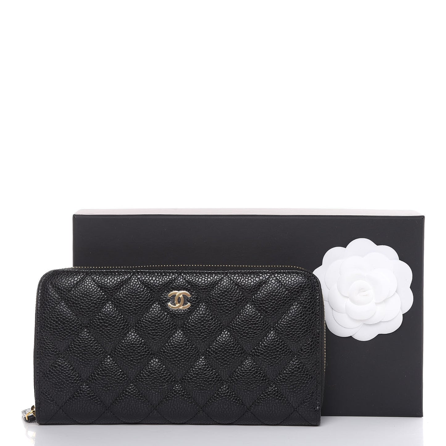 Caviar Quilted Large Gusset Zip Around Wallet Black