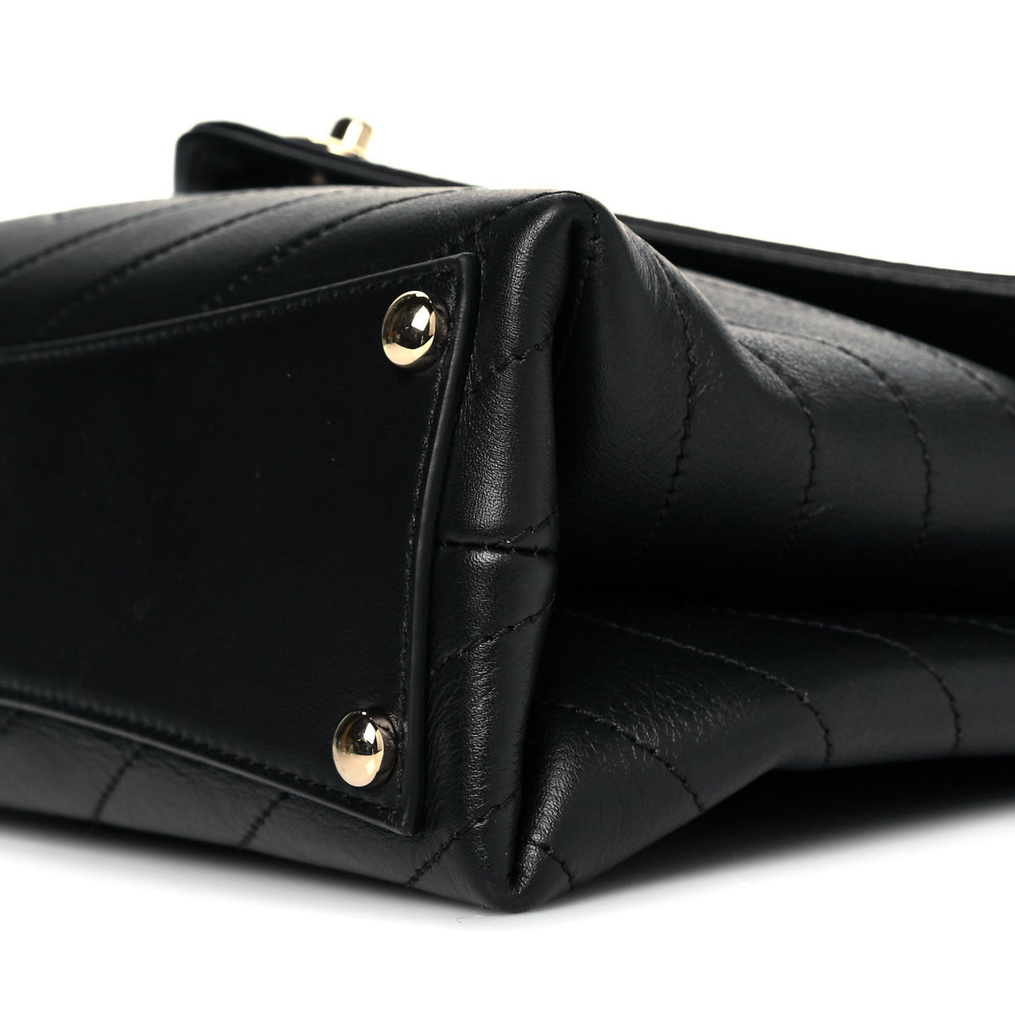 Calfskin Chevron Stitched Medium Coco Flap Bag Black