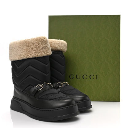 Gucci Nylon Quebec Calfskin Wool Chevron Quilted Mens Horsebit Snow Boots 9 Black Butterscotch 8 of 8