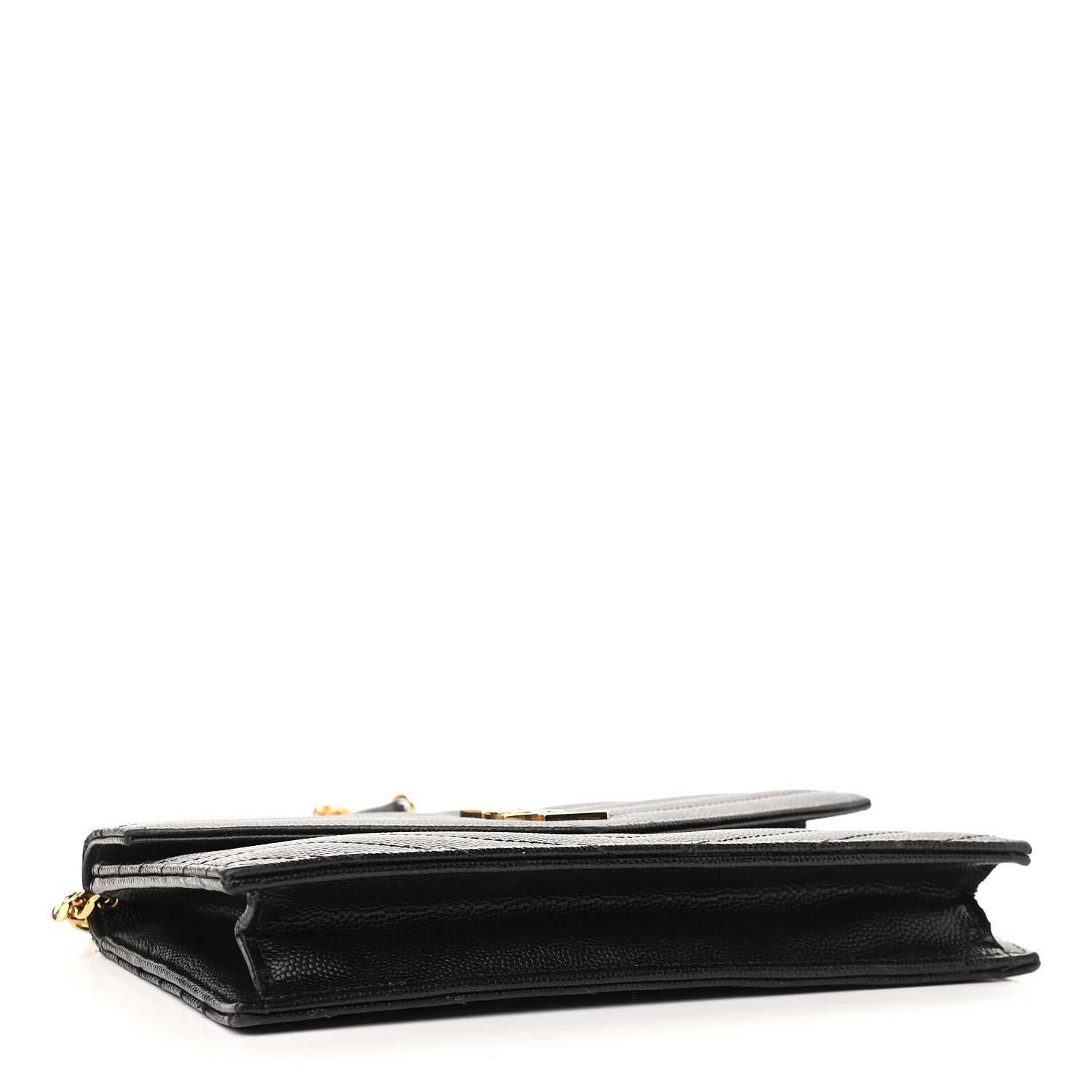 Saint Laurent Grain De Poudre Matelasse Chevron Monogram Envelope Chain Wallet Black 4 of 9