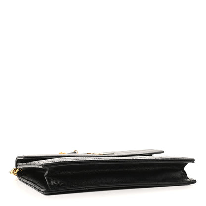 Saint Laurent Grain De Poudre Matelasse Chevron Monogram Envelope Chain Wallet Black 4 of 9