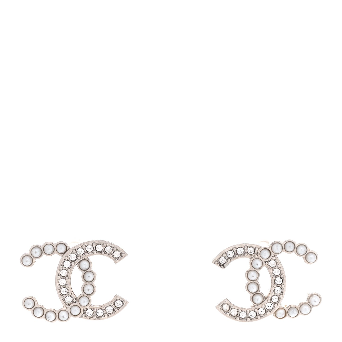 Pearl Crystal CC Earrings Silver