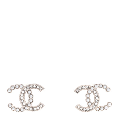 Chanel Pearl Crystal CC Earrings Silver 1 of 4