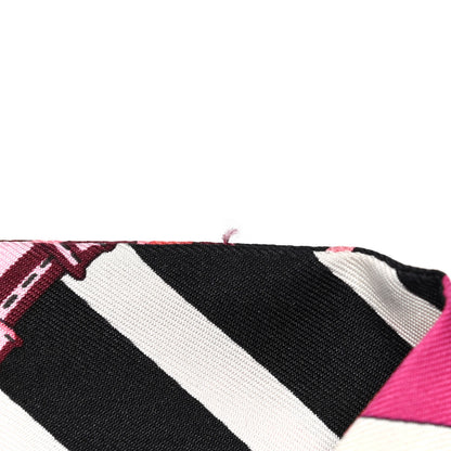 Hermes Silk Coaching Twilly Fuchsia Bleu Black 5 of 5