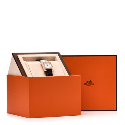 Hermes 18K Rose Gold Alligator Diamond Bezel Mother of Pearl 21mm Heure H Hour Quartz Watch Noir 5 of 5