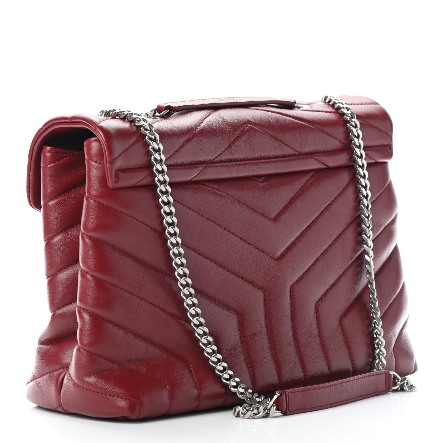 Saint Laurent Calfskin Y Quilted Monogram Medium Loulou Chain Satchel Red 2 of 7