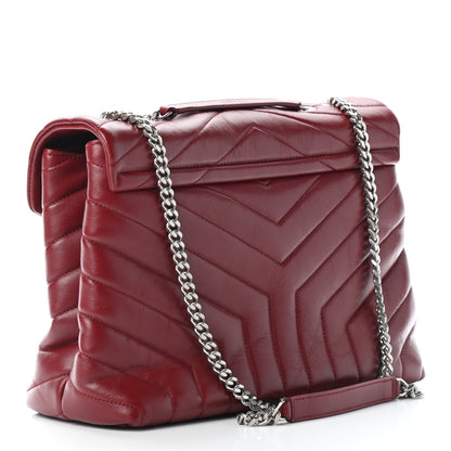 Saint Laurent Calfskin Y Quilted Monogram Medium Loulou Chain Satchel Red 2 of 7