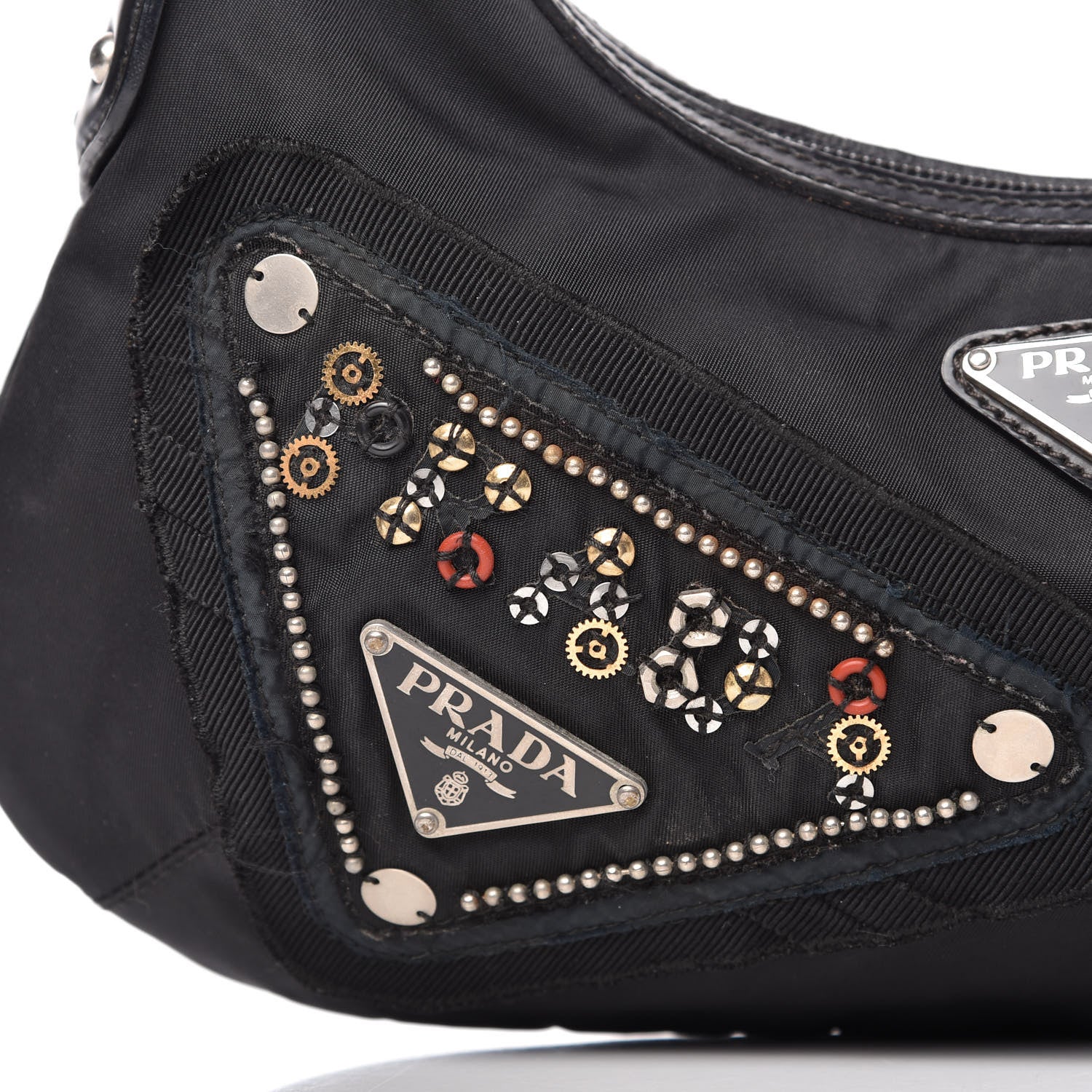 Prada Tessuto Nylon Vela Robot Triangle Hobo Black 10 of 10