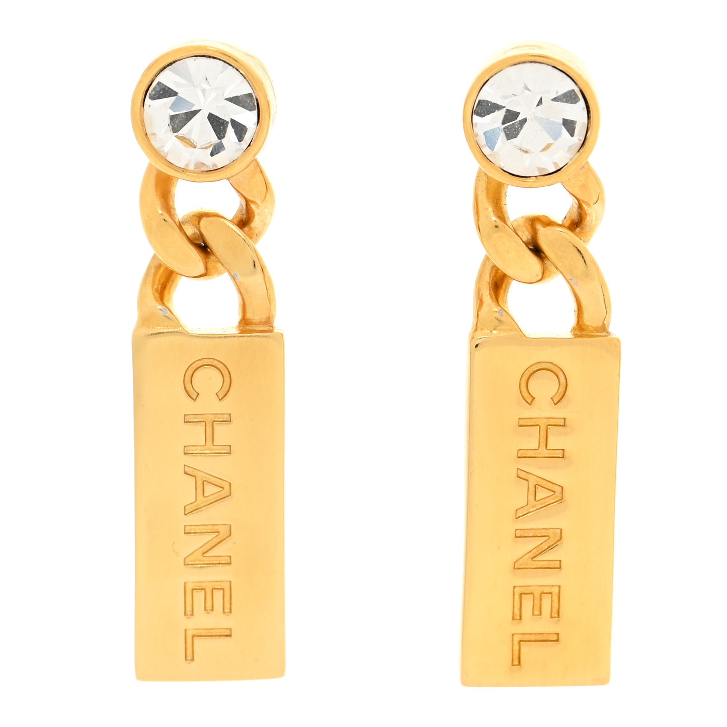 Crystal Tag Drop Earrings Gold