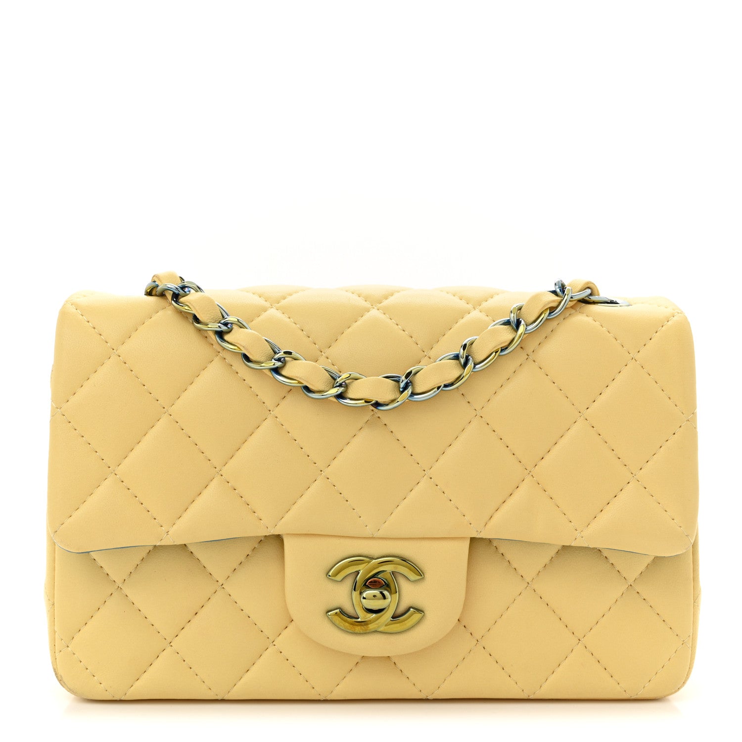 Chanel Lambskin Quilted Mini Rectangular Flap Yellow Blue 1 of 11