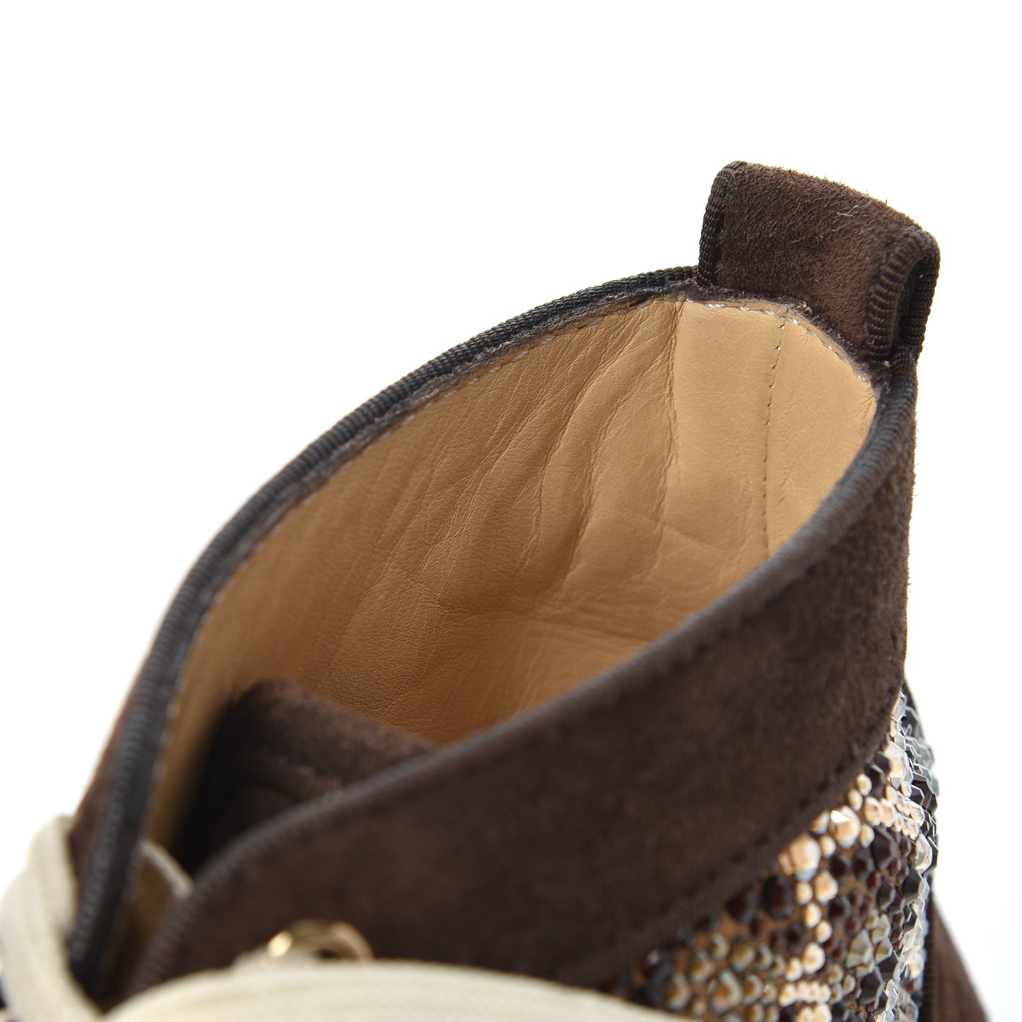Suede Crystal Leopard Print Flat Sneakers 38 Brown