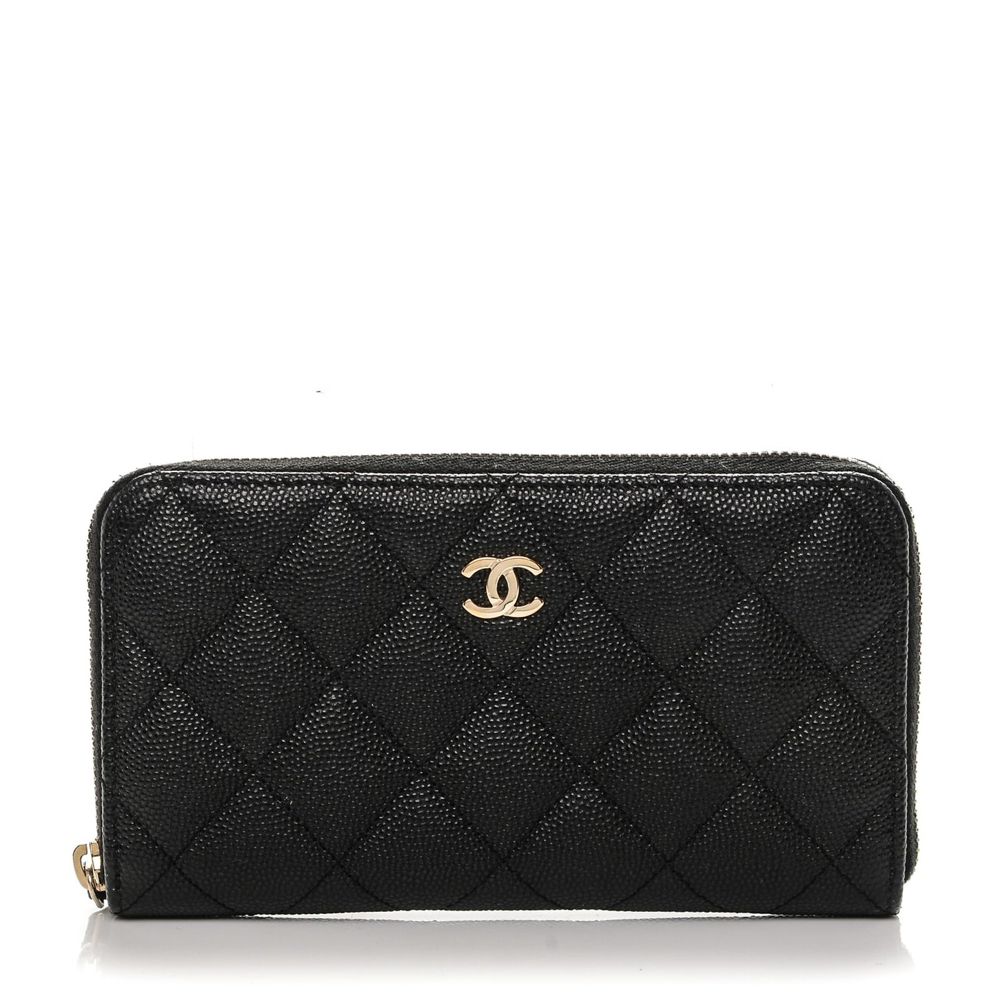 Caviar Quilted Small Zip Around Wallet Black