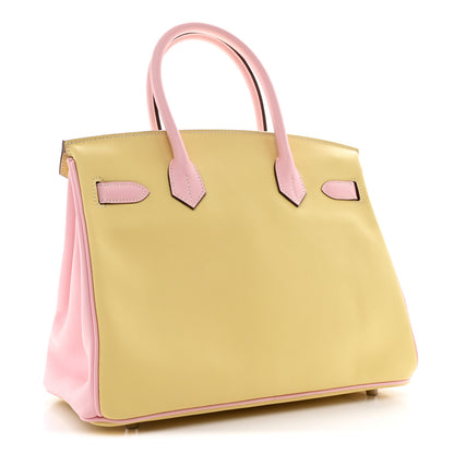 Hermes Swift Horseshoe Bi-Color Birkin 30 Jaune Poussin Rose Sakura 3 of 11