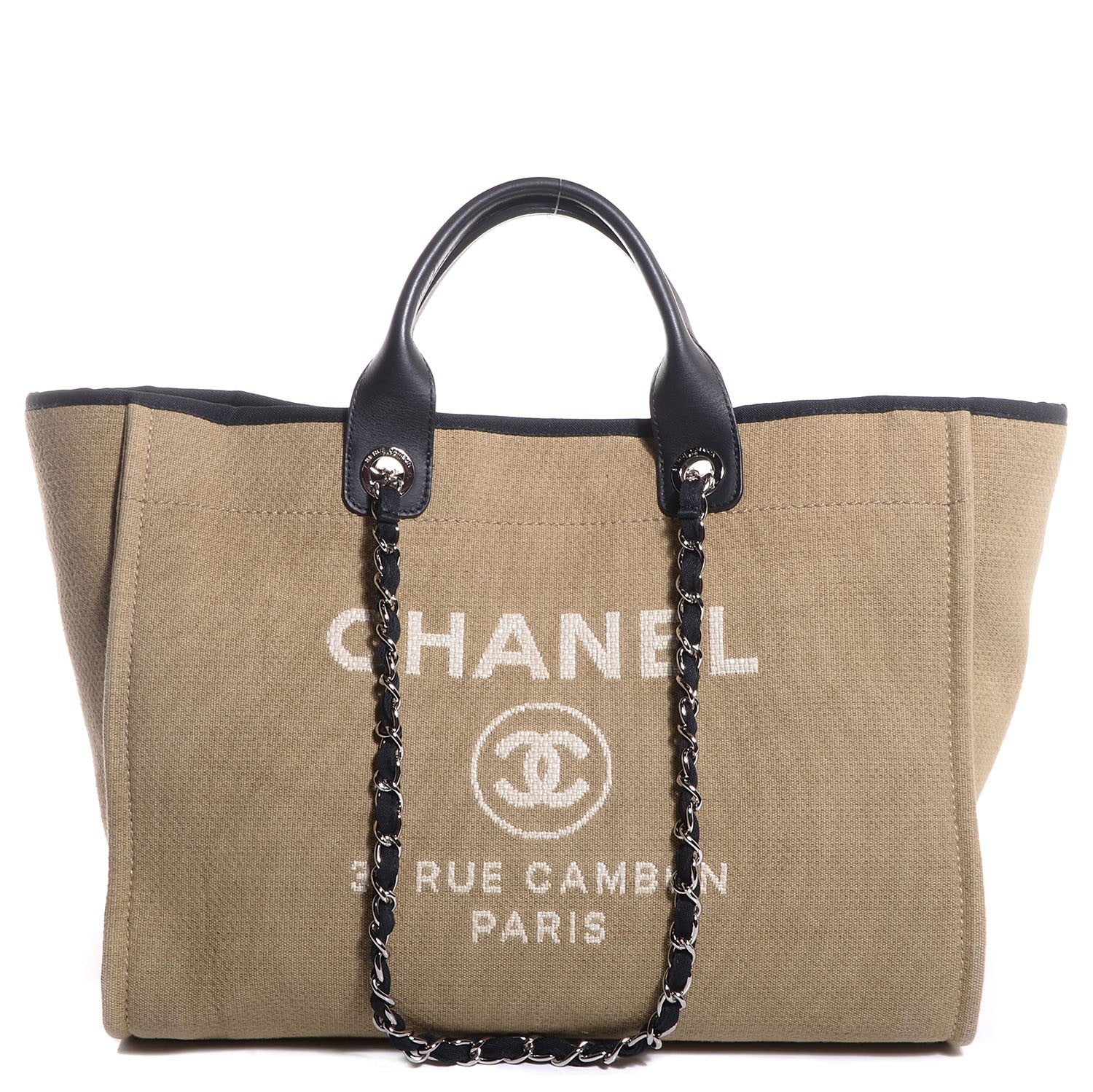 Chanel Canvas Deauville Large Tote Beige Black 1 of 7