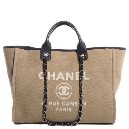 Chanel Canvas Deauville Large Tote Beige Black 1 of 7