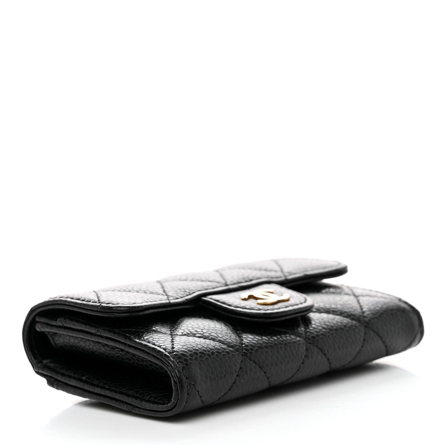 Caviar Quilted Flap Card Holder Wallet Black