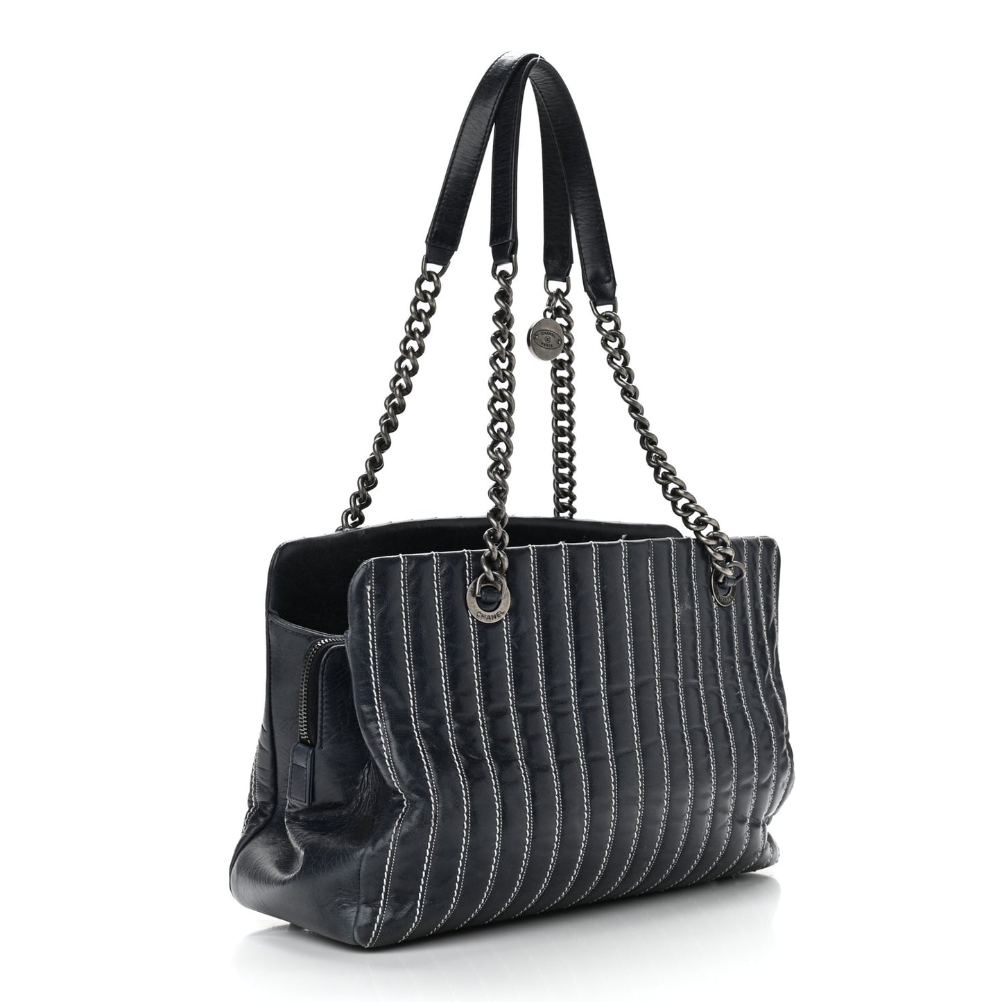 Lambskin Vertical Quilted Tote Navy