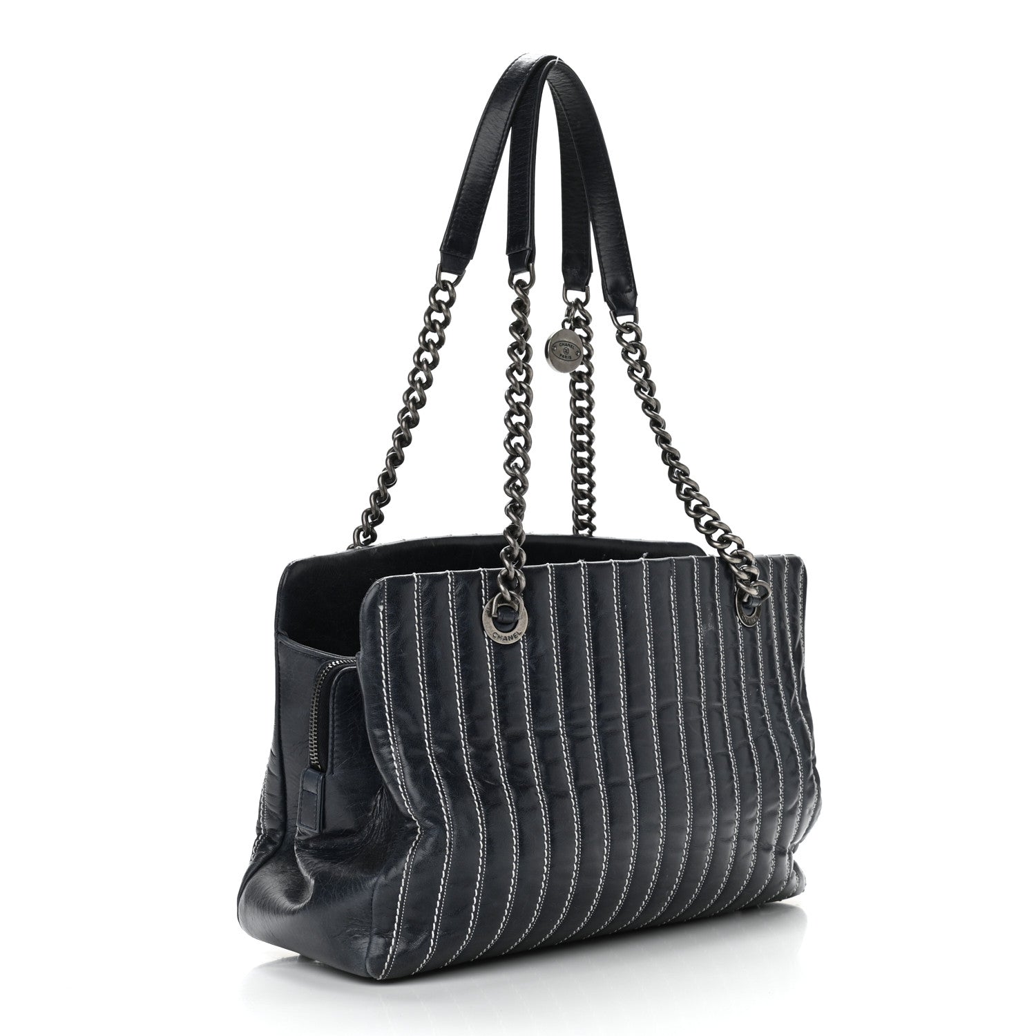 Chanel Lambskin Vertical Quilted Tote Navy 3 of 14