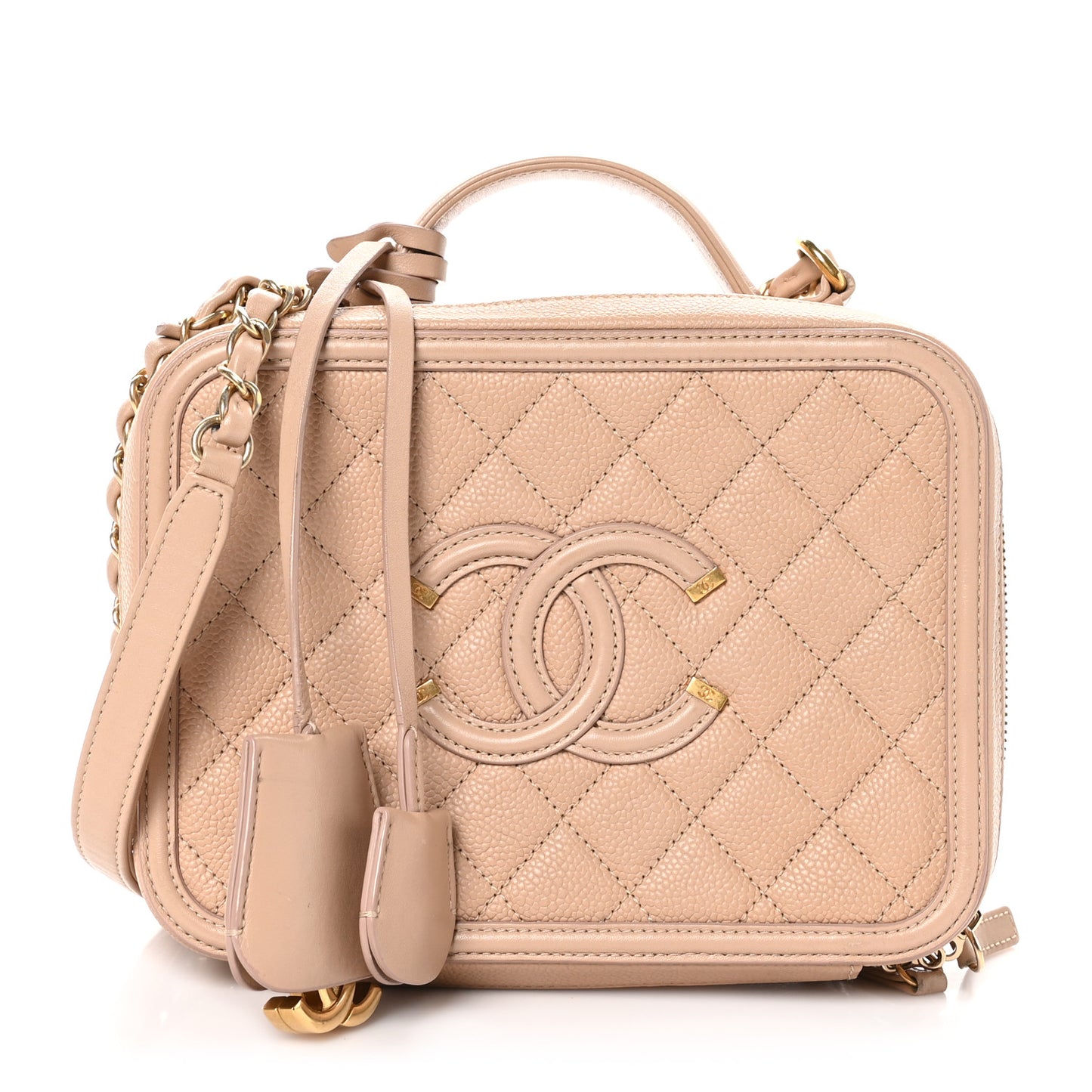 Caviar Quilted Medium CC Filigree Vanity Case Beige