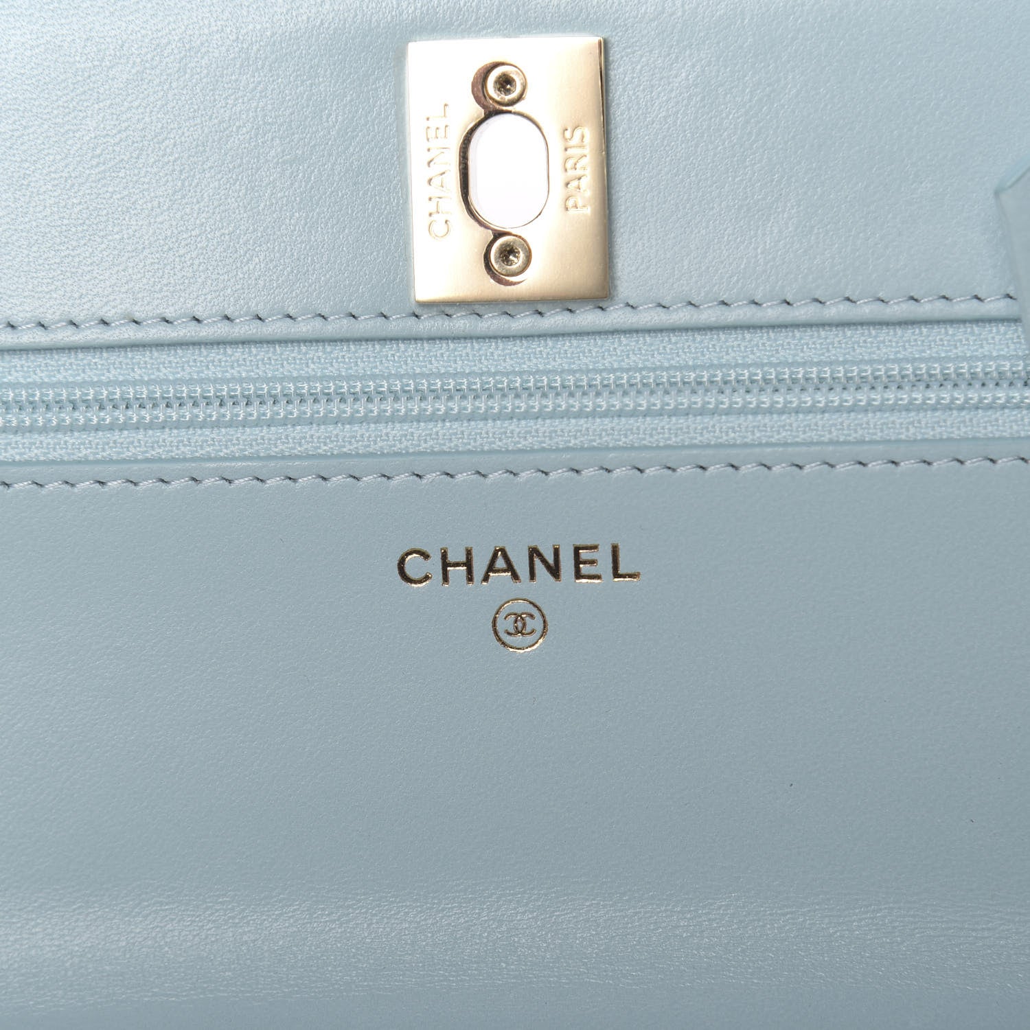 Chanel Lambskin Quilted Trendy CC Wallet On Chain WOC Light Blue 6 of 14