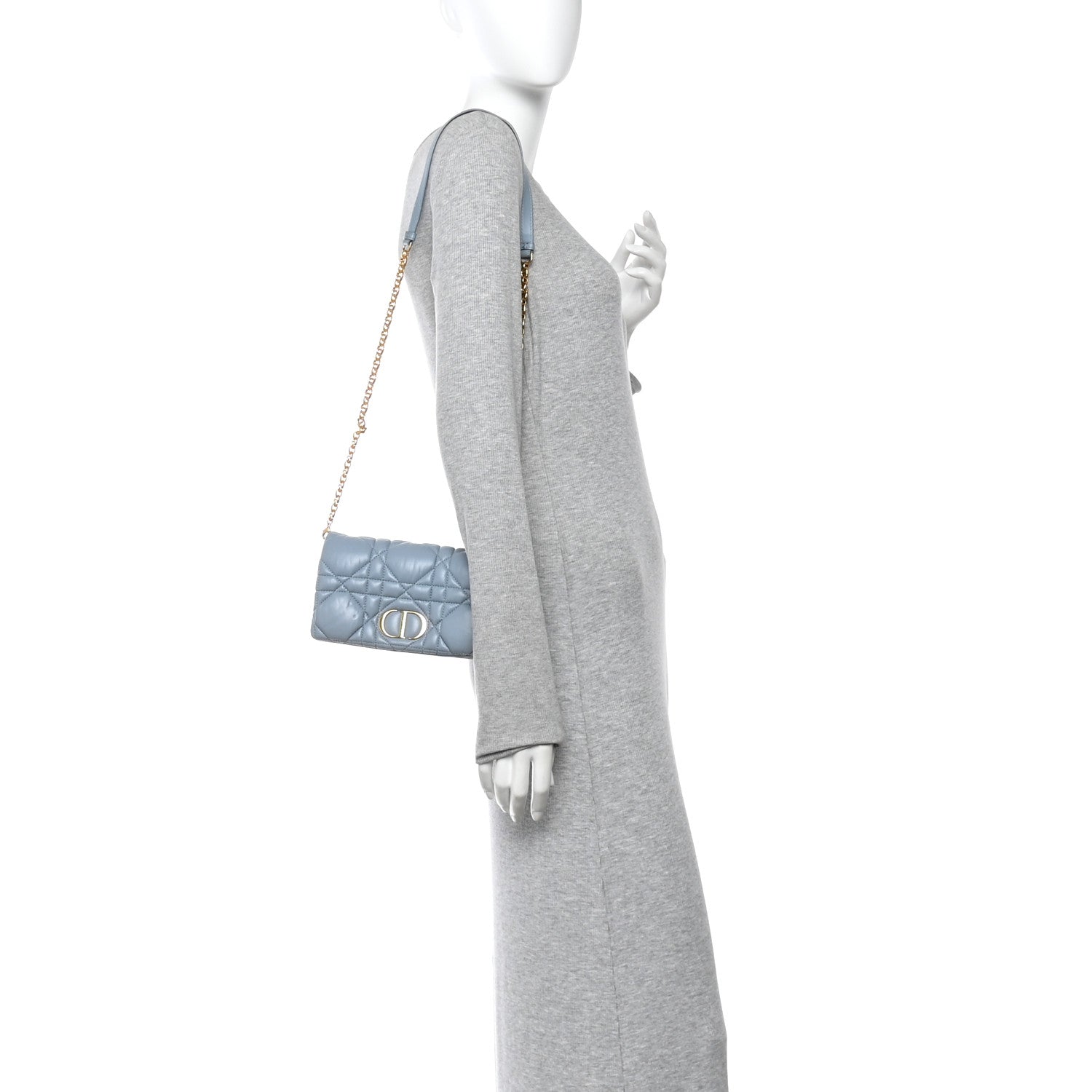 Christian Dior Lambskin Macrocannage Mini Dior Caro Bag Cloud Blue 2 of 14