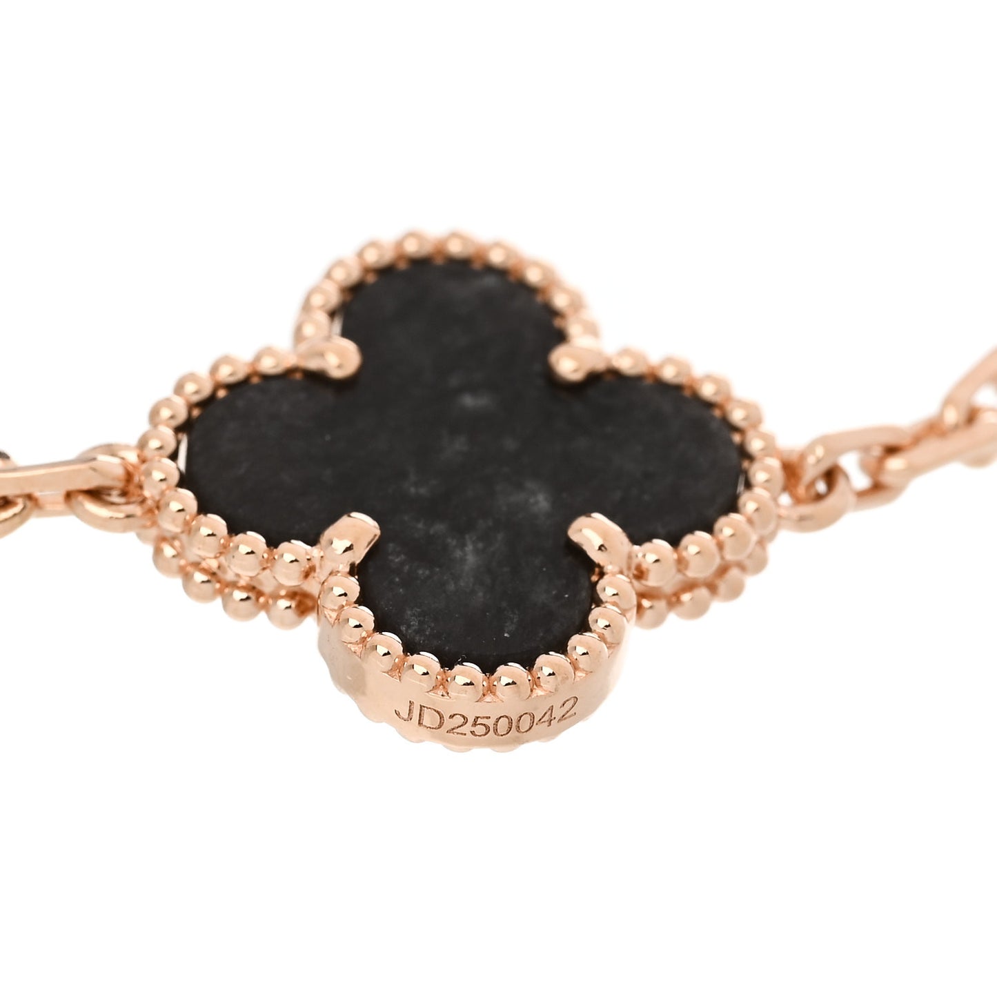 18K Rose Gold Silver Obsidian 5 Motifs Vintage Alhambra Bracelet