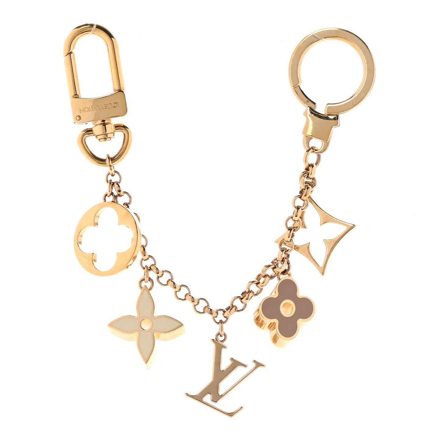Brass Enamel Fleur De Monogram Bag Charm Chain Gold