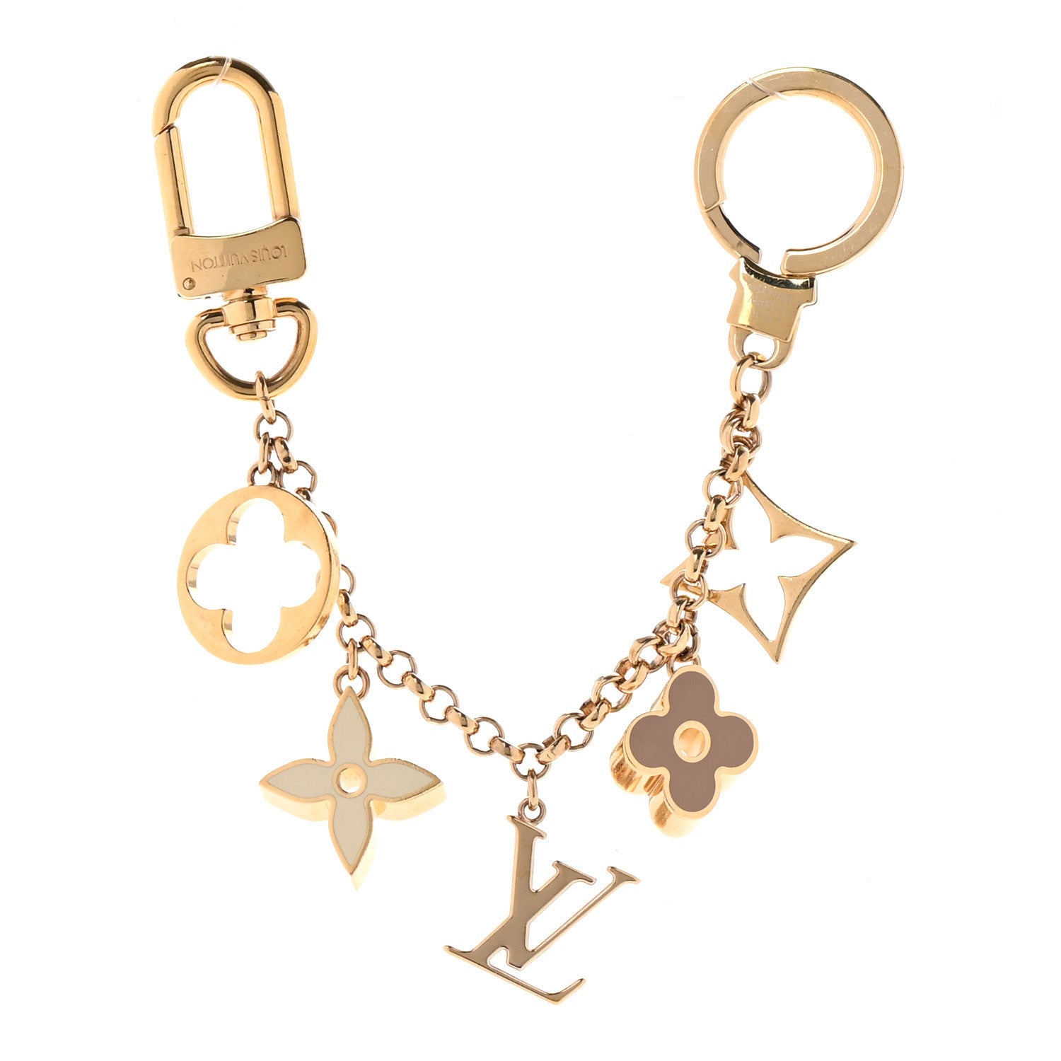 Louis Vuitton Brass Enamel Fleur De Monogram Bag Charm Chain Gold 1 of 5