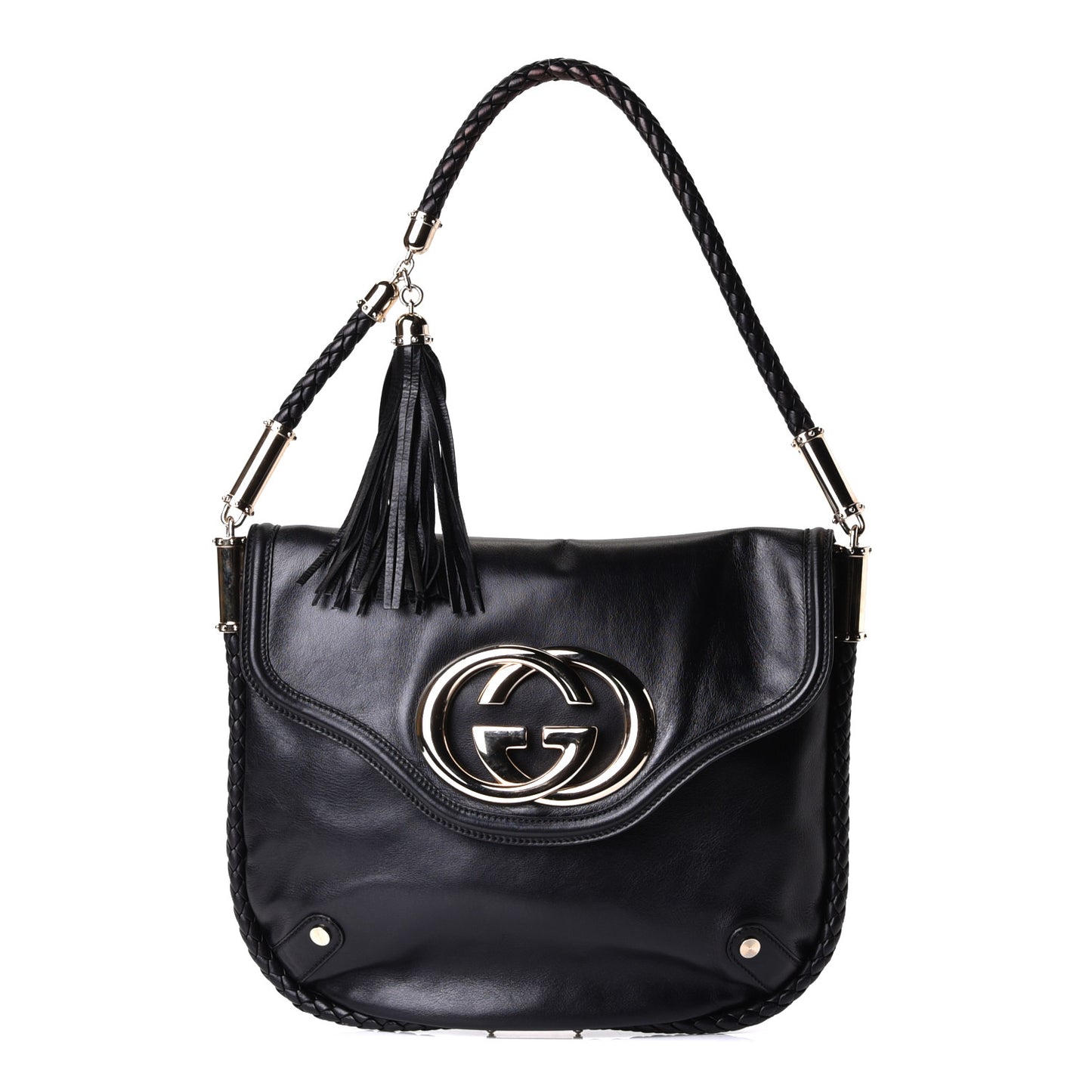 Calfskin Medium Britt Tassel Shoulder Bag Black
