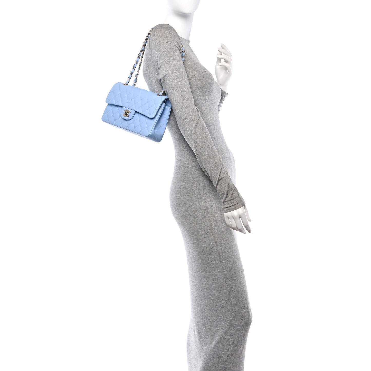 Caviar Quilted Small Double Flap Light Blue
