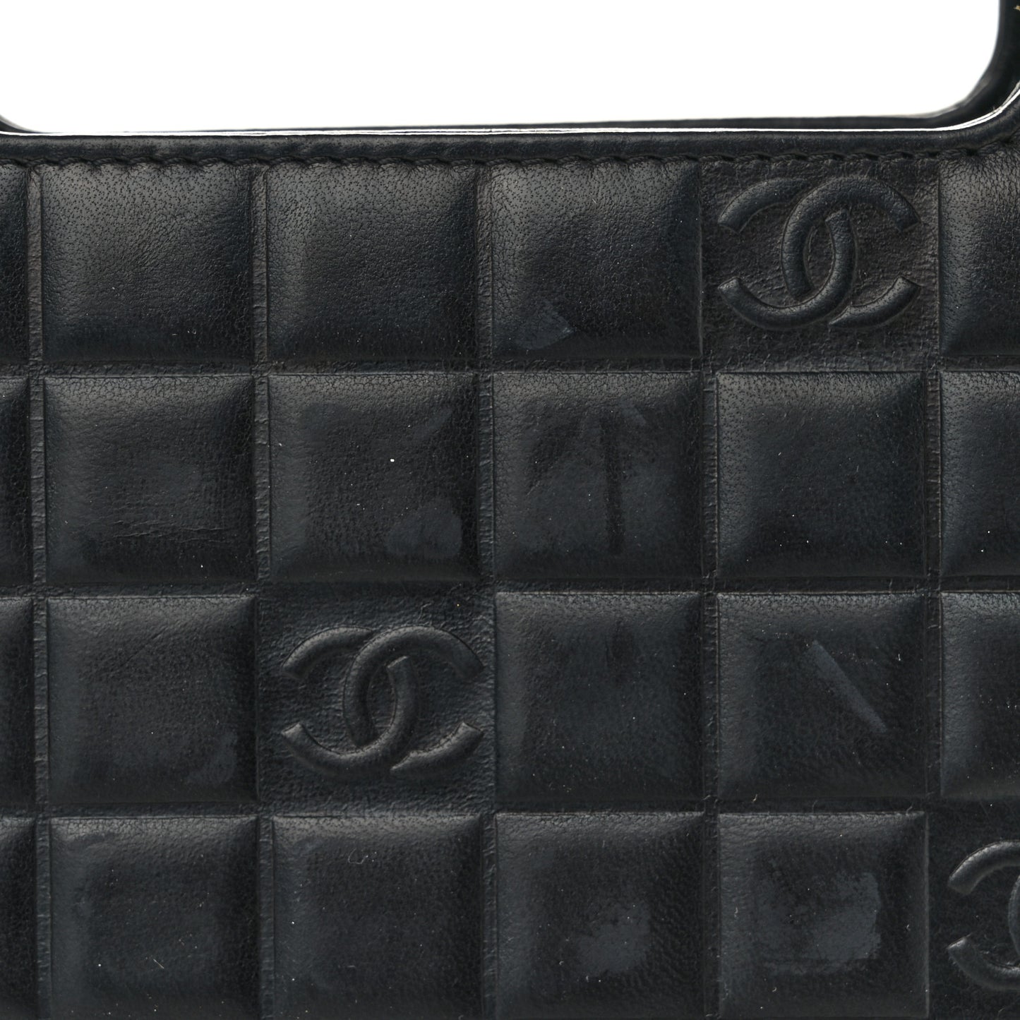 Lambskin CC Chocolate Bar Quilted Tote Black