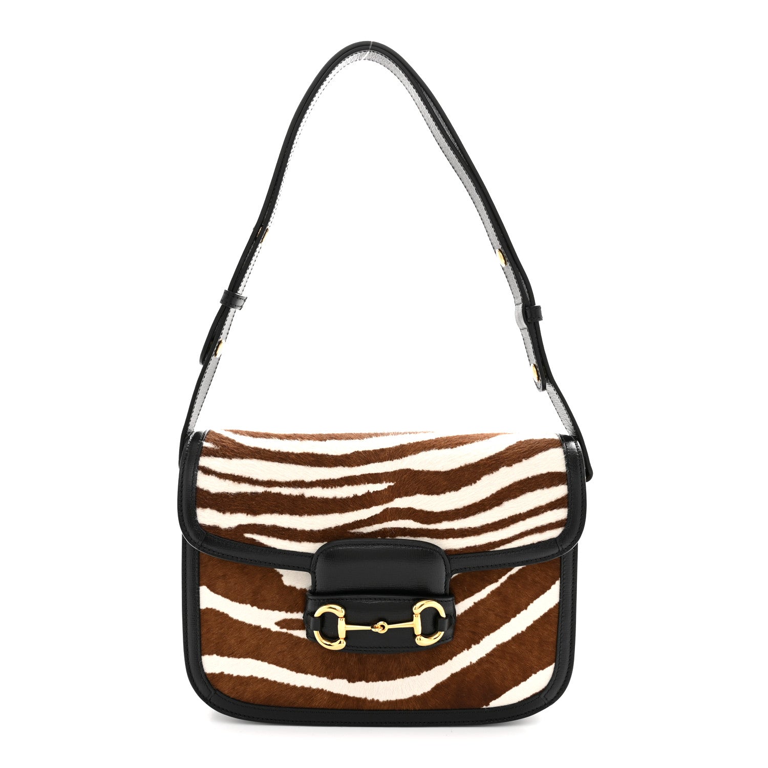 Gucci Pony Hair Zebra Striped Horsebit 1955 Shoulder Bag White Brown Black 1 of 10