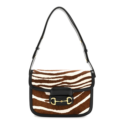 Gucci Pony Hair Zebra Striped Horsebit 1955 Shoulder Bag White Brown Black 1 of 10