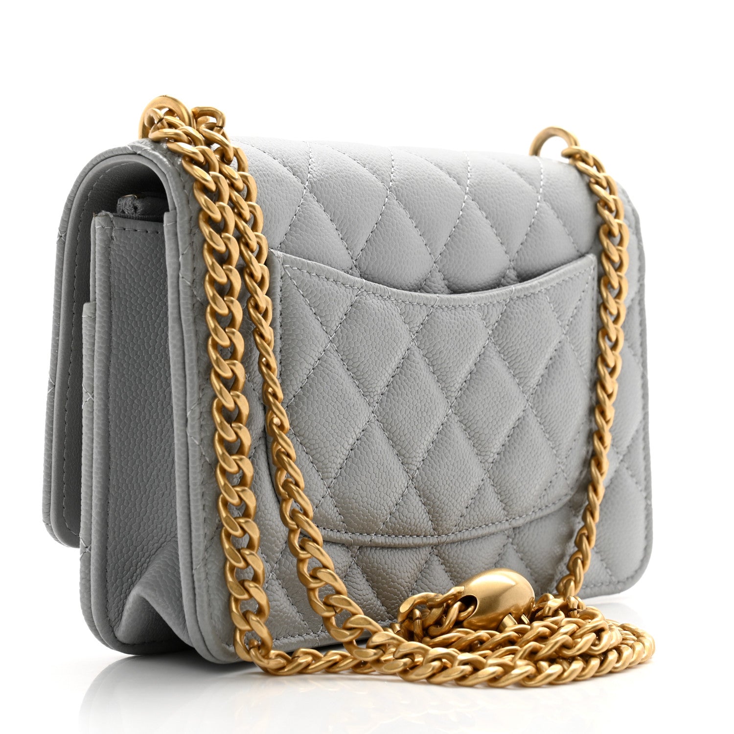 Chanel Caviar Quilted Sweetheart Wallet On Chain WOC Grey 3 of 12