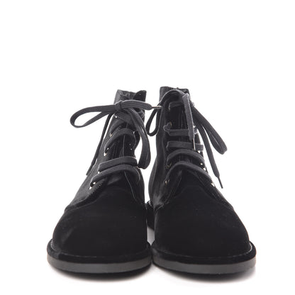 Chanel Velvet CC Lace Up Boots 40 Black 2 of 9