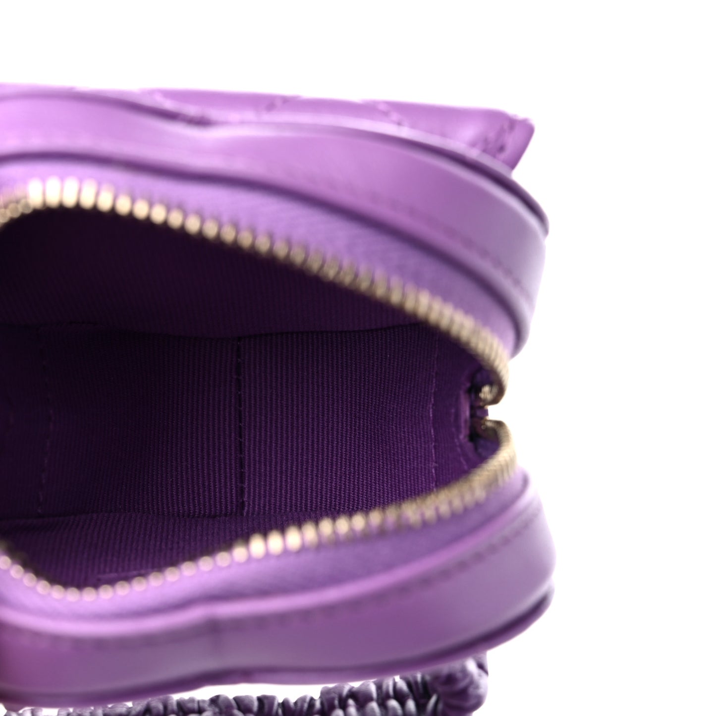 Lambskin Quilted CC In Love Heart Zipped Arm Coin Purse Purple