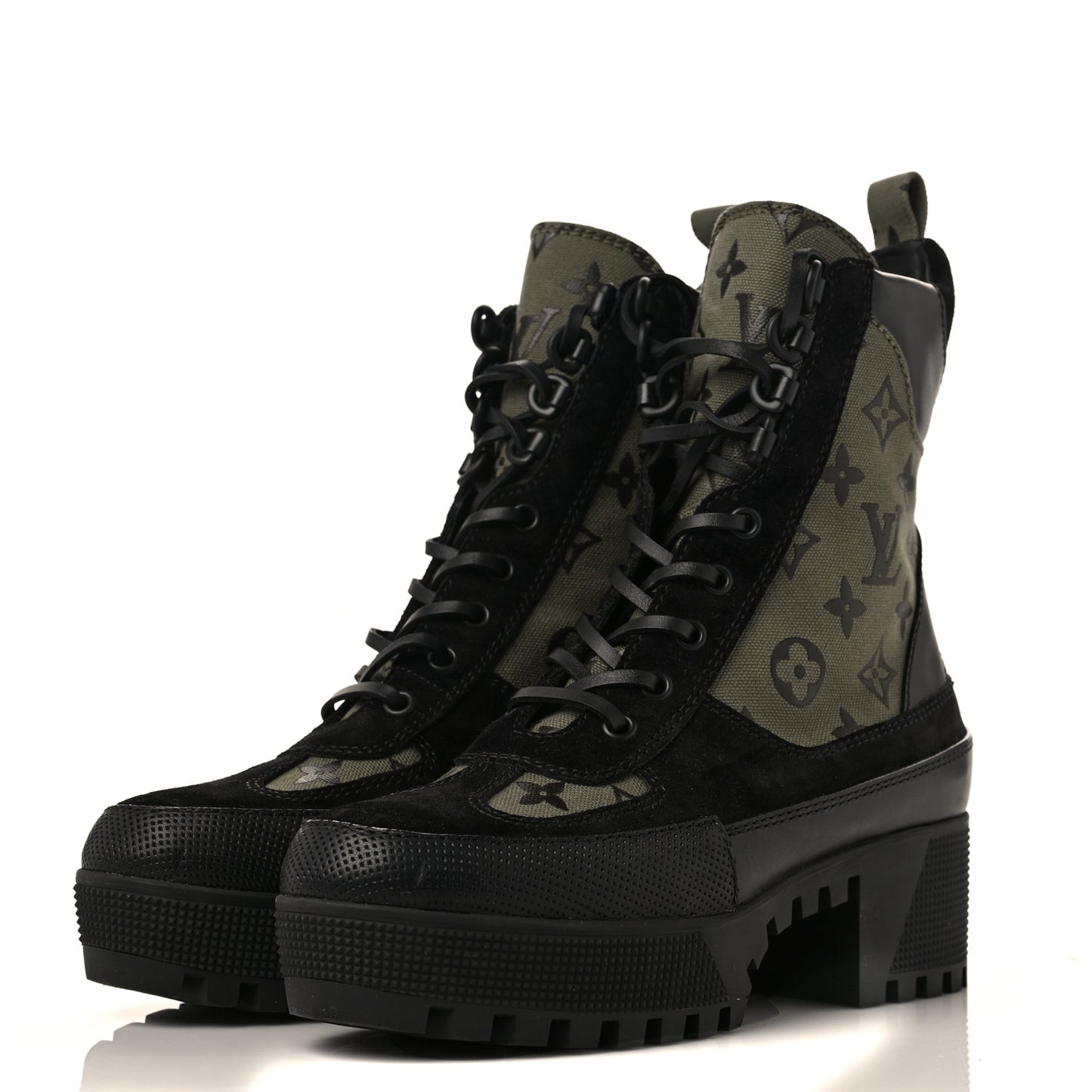 Suede Monogram Laureate Platform Desert Boots 38 Kaki Black