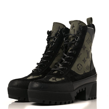 Louis Vuitton Suede Monogram Laureate Platform Desert Boots 38 Kaki Black 3 of 10