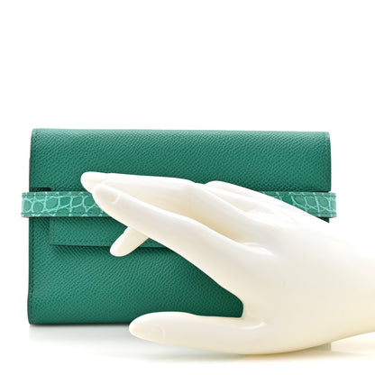 Hermes Epsom Shiny Alligator Kelly Medium Wallet Vert Jade 2 of 10