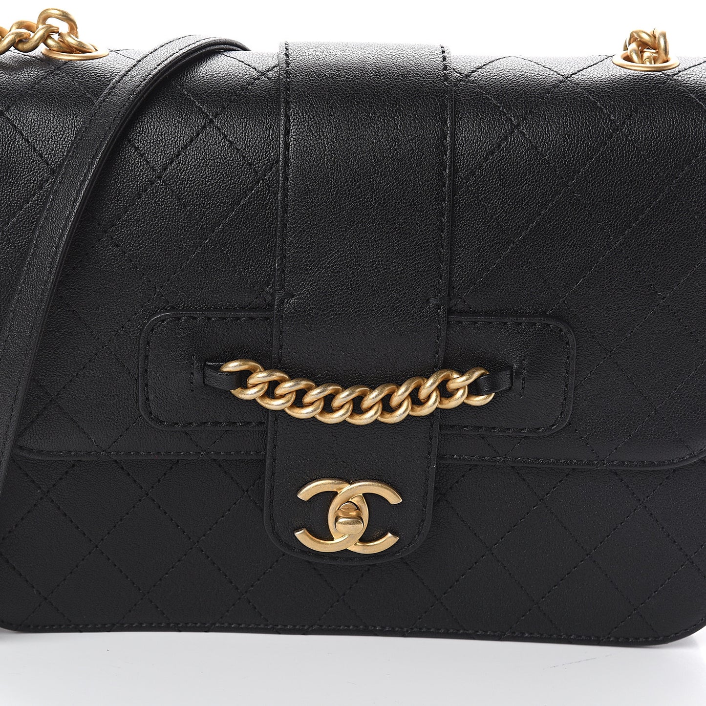 Goatskin Stitched Flap Bag Black