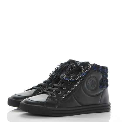 Chanel Lambskin Tweed Zipped Sneakers 37 Black Blue 3 of 8