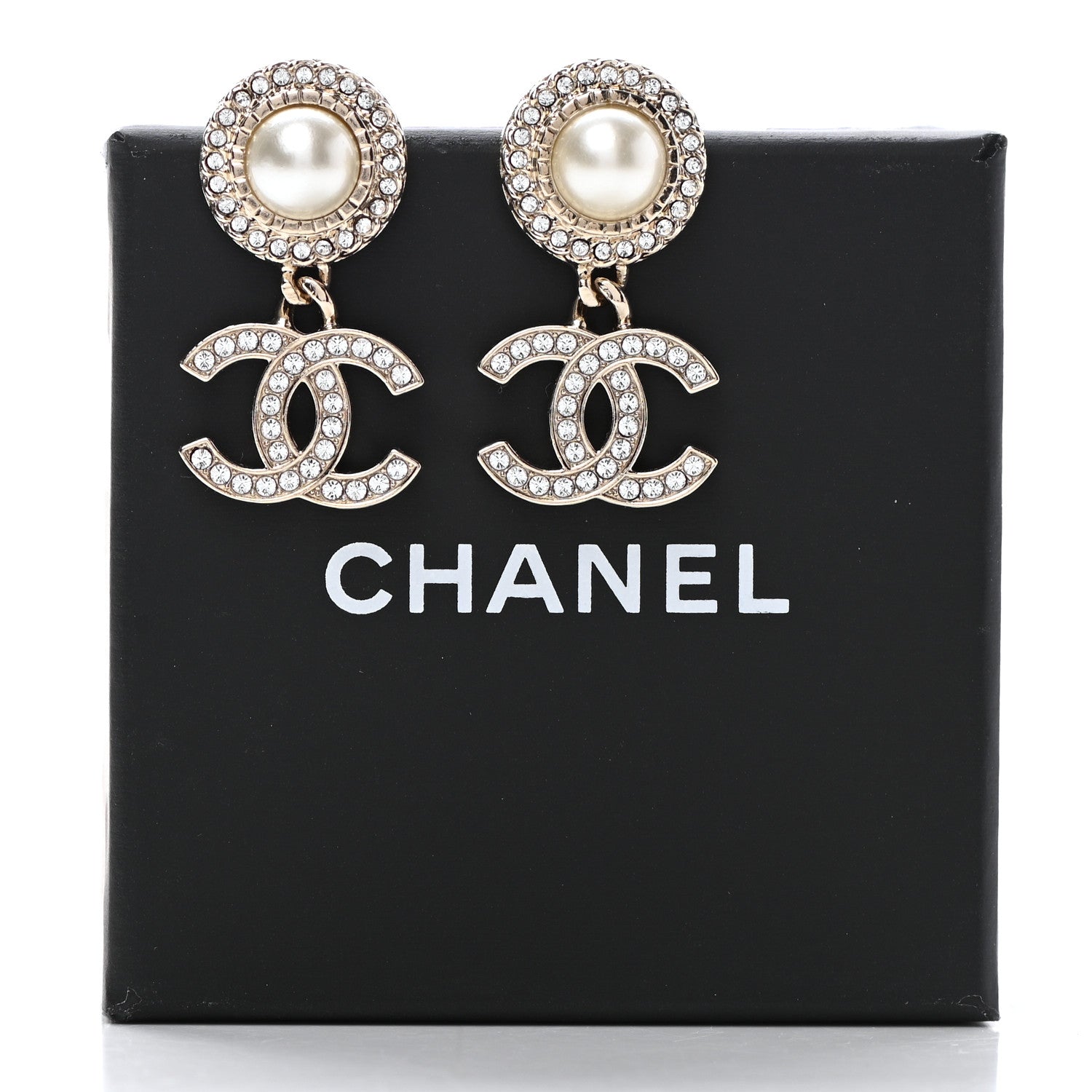 Chanel Crystal Pearl Bow-tiful CC Drop Earrings Gold 5 of 5