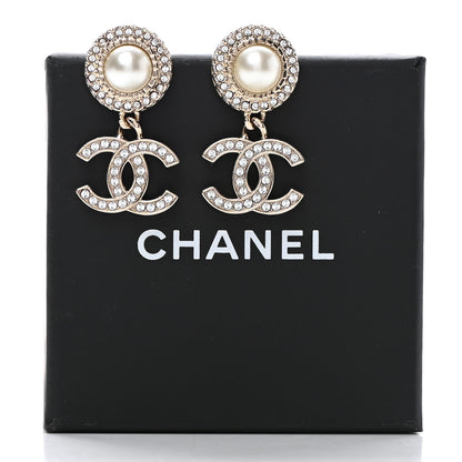 Chanel Crystal Pearl Bow-tiful CC Drop Earrings Gold 5 of 5