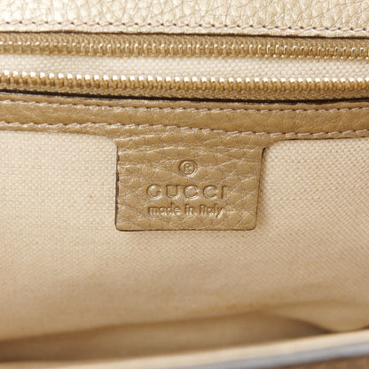 Gucci Monogram Metallic Calfskin Medium New Bamboo Top Handle Bag Golden Beige 7 of 11