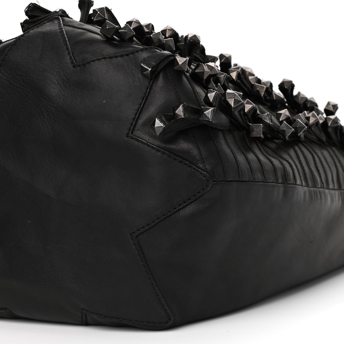 Lambskin Rockstud Fringe Bucket Black